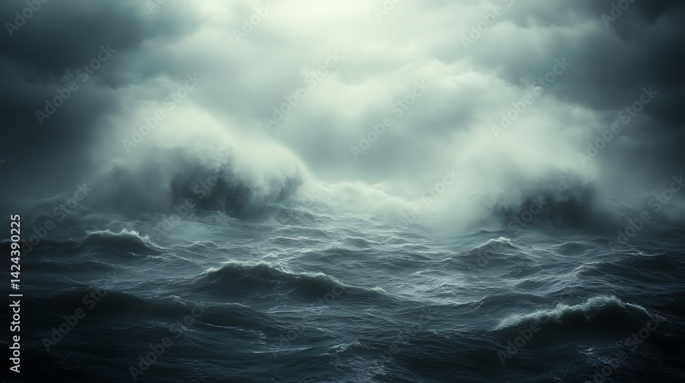 Fototapeta premium Dark, stormy ocean with large waves