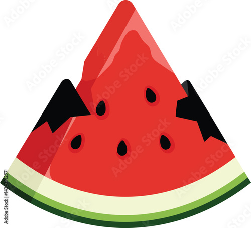 Watermelon slice fresh red juicy fruit with green rind vector illustration for summer snack design