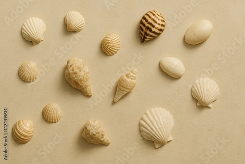 Collection of Seashells Arranged on a Sandy Surface Showcasing Unique Shapes ...