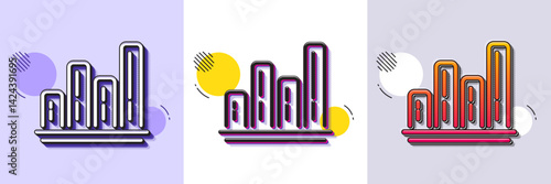 Graph line icon. Halftone dotted pattern. Gradient icon with grain shadow. Column chart sign. Growth diagram symbol. Line graph chart icon. Various designs. Vector
