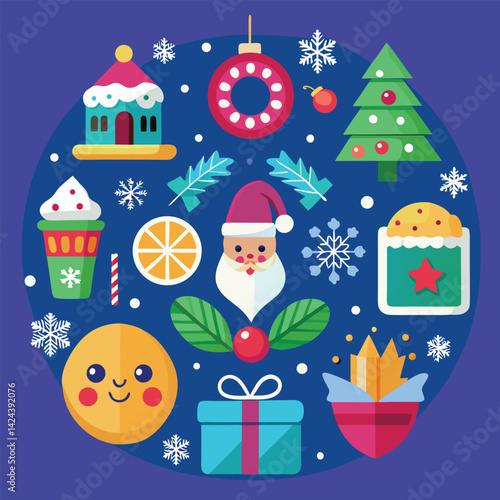 Flat Design Christmas Icons Circle Composition