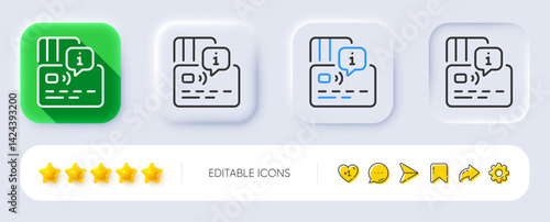 Credit card line icon. Neumorphic, Flat shadow, 3d buttons. Approved bank money payment sign. Non-cash pay symbol. Line card icon. Social media icons. Vector