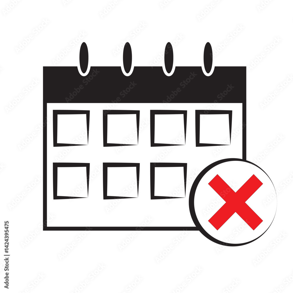 Obraz premium Cancelled Date Icon with Red Cross Mark