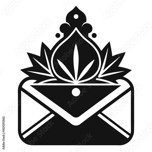 Marijuana Leaf in Envelope Cannabis Mail Logo Design