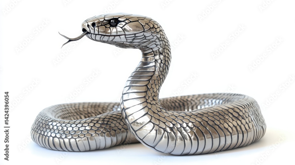 Naklejka premium A detailed, metallic silver snake with intricate scales.