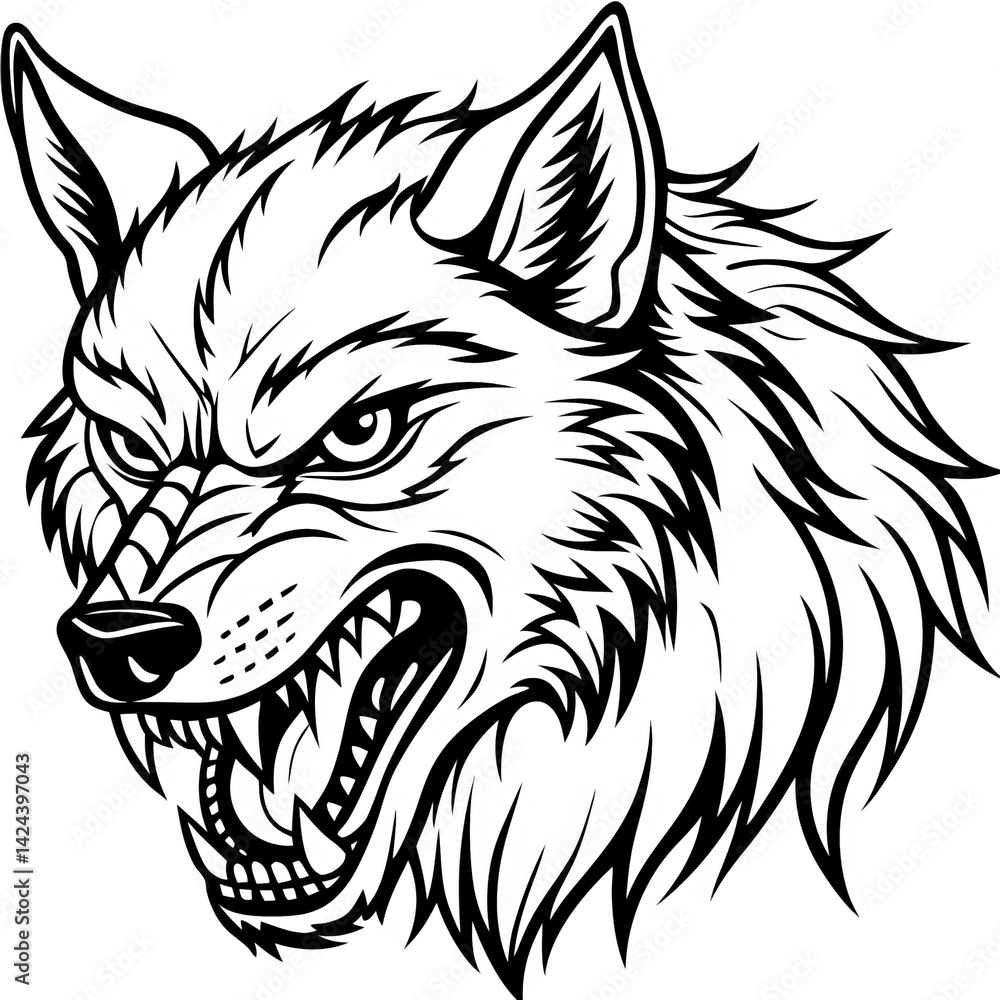 Fototapeta premium Howling Wolf Line Art Illustration