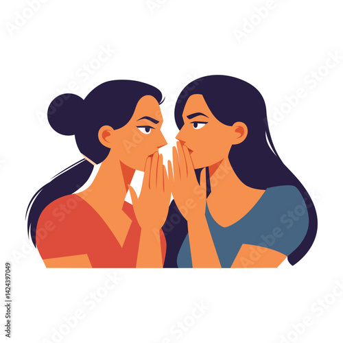 two girls are gossiping. a girl is whispering about rumors or news, vector cartoon