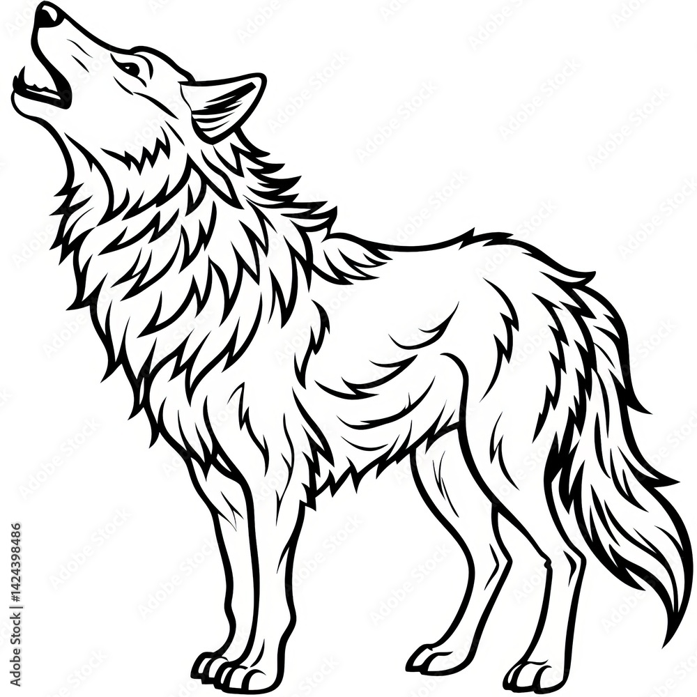 Fototapeta premium Howling Wolf Line Art Illustration