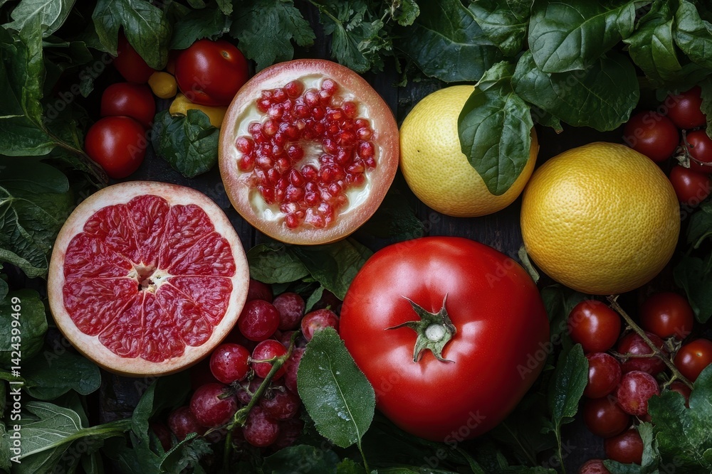 Vibrant array of fresh fruits and vegetables.