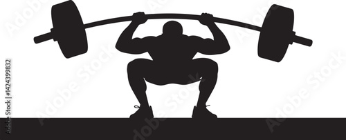 Silhouette of a person squatting with a weighted barbell