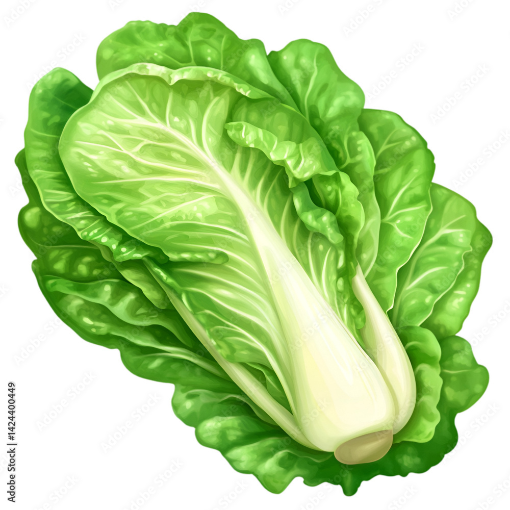 Fototapeta premium Crisp Green Lettuce Clipart – wight Background, Perfect for Recipes or Ads. leafy green clipart, raw vegetable, lettuce for recipes, organic lettuce, diet food visual, lettuce artwork, healthy eati