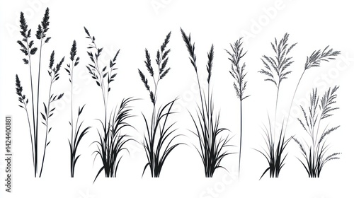 Wallpaper Mural Silhouettes of various grasses, meadow, nature, white background, design Torontodigital.ca