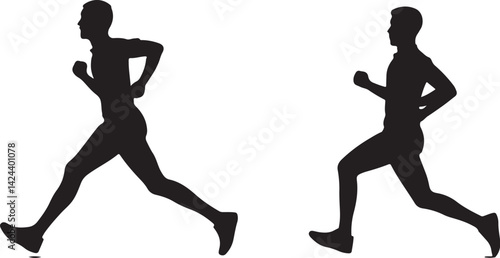 Two silhouettes of runners in mid-stride, dynamic motion