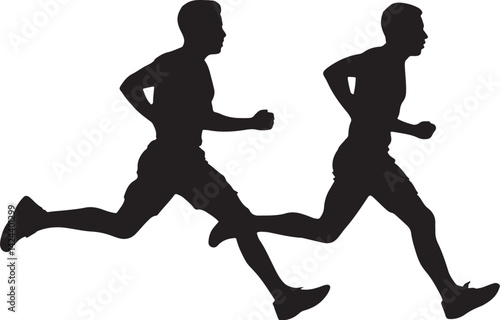 Two silhouettes of runners in mid-stride, dynamic motion