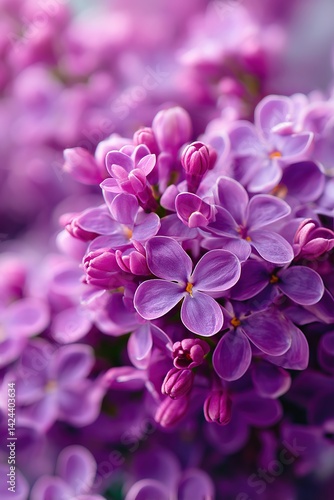 Vibrant purple lilac flowers blooming in warm sunlight during springtime