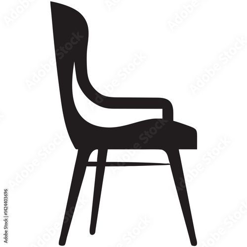 An elegant, curved armchair offering comfort and style in a minimalist black silhouette.