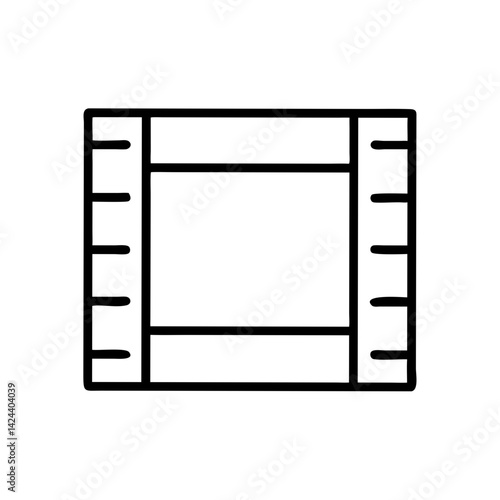 A nostalgic film reel capturing cherished memories of a bygone era, a simple bold black line drawing on a white background.