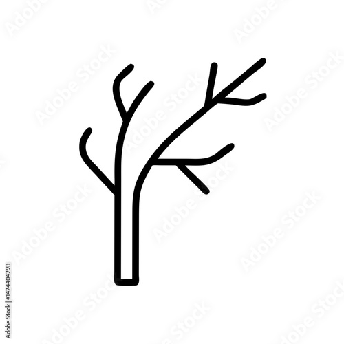 A resilient sapling bravely reaching for sunlight, its branches stretching towards a hopeful sky in a bold, minimalist line art style.