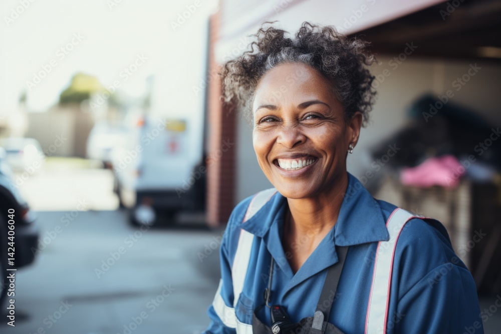 Portrait of a smiling middle age female sanitation workers in los angeles Portrait of a smiling middle age female sanitation workers in los angeles