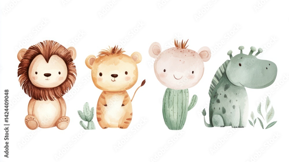 Naklejka premium Cute safari animals illustration, nursery decor