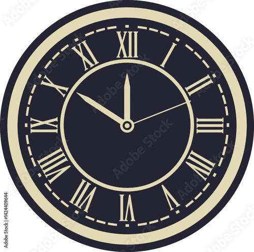 Classic vintage round wall clock with roman numerals and elegant beige and black color design vector illustration Free Download Classic vintage round wall clock with roman numerals and elegant beige and black color design vector illustration - GFXLoad