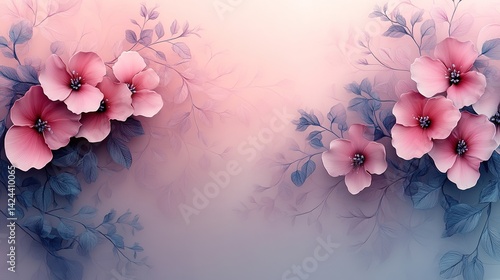Artistic Floral Arrangement with Pink Blossoms and Blue Foliage