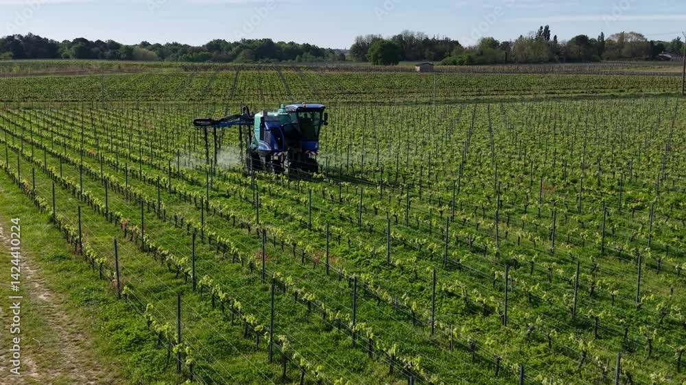 Tractor sprays insecticide or fungicide in vineyard, timelapse. High quality 4k footage Tractor sprays insecticide or fungicide in vineyard, timelapse. High quality 4k footage