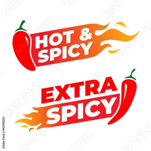 Set of Hot amp Spicy and Extra Spicy Chili icon Logos