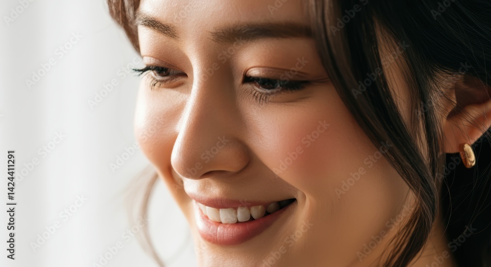 Smiling young asian female close-up with soft lighting and natural expression Smiling young asian female close-up with soft lighting and natural expression