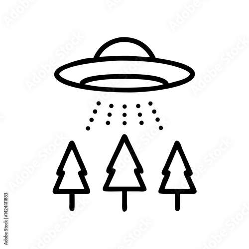 UFO Abducting Trees in a Minimalist Illustration, icon, vector 