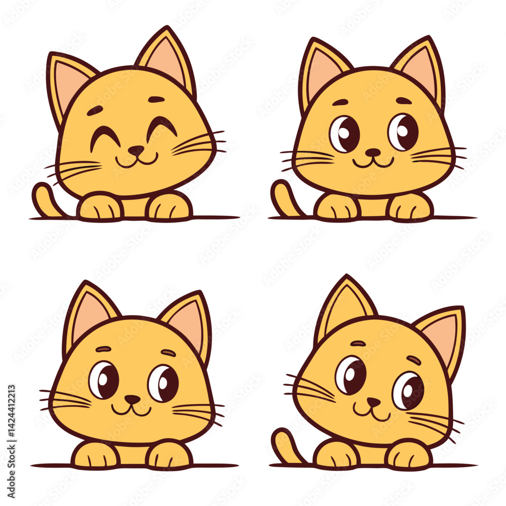 cute cat icon set 6 vector on white background cute cat icon set 6 vector on white background