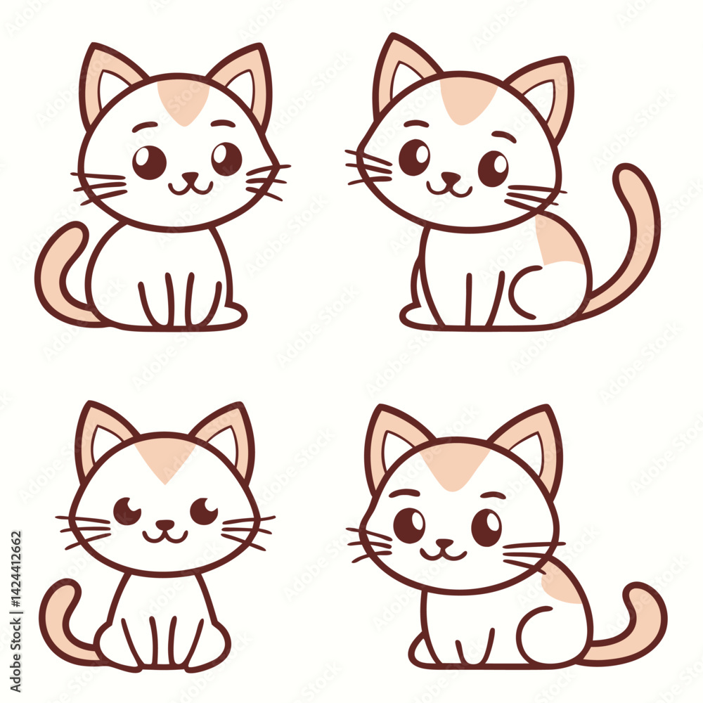 cute cat icon set 6 vector on white background cute cat icon set 6 vector on white background