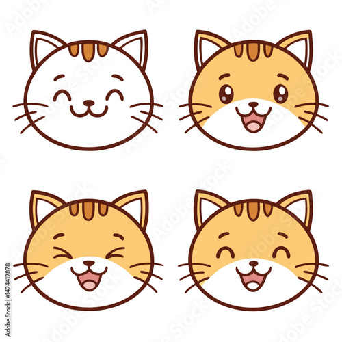 cute cat icon set 6 vector on white background