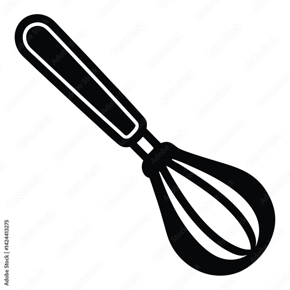 Obraz premium A stainless steel whisk, a metal kitchen utensil isolated on white, is a cooking tool