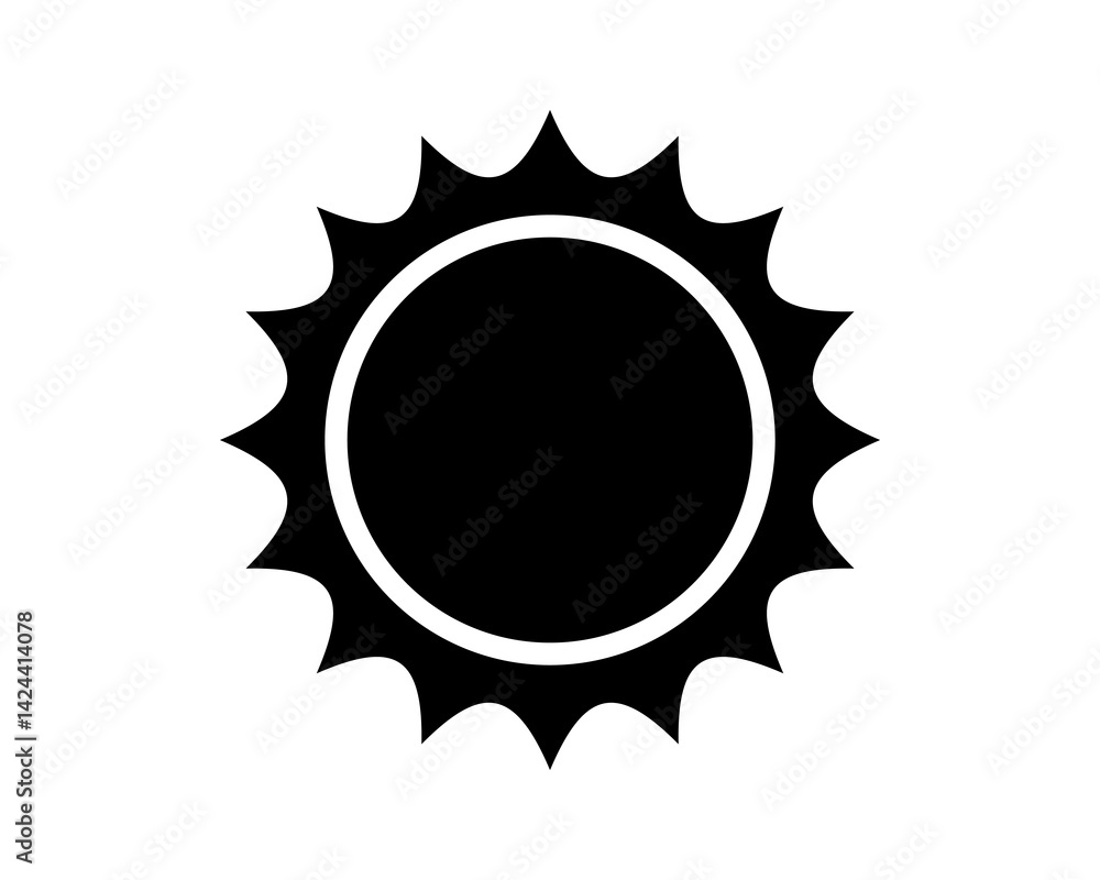 Simple black sun icon on white background. Symbolizes warmth, energy, and optimism. Perfect for weather forecasts, summer designs, and positive messaging. Simple black sun icon on white background. Symbolizes warmth, energy, and optimism. Perfect for weather forecasts, summer designs, and positive messaging.