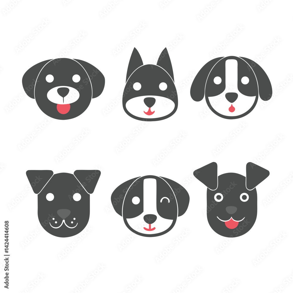 cute dog icon set 6 vector on white background cute dog icon set 6 vector on white background
