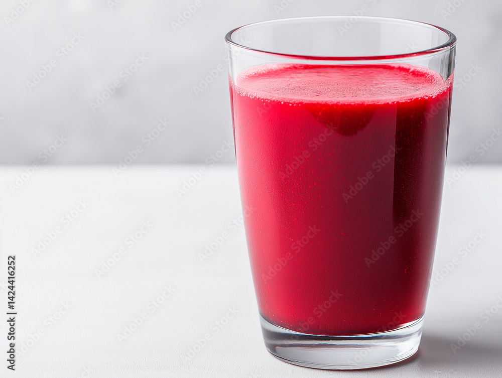 Refreshing vibrant red beverage in a clear glass showcasing healthy hydration concept Refreshing vibrant red beverage in a clear glass showcasing healthy hydration concept