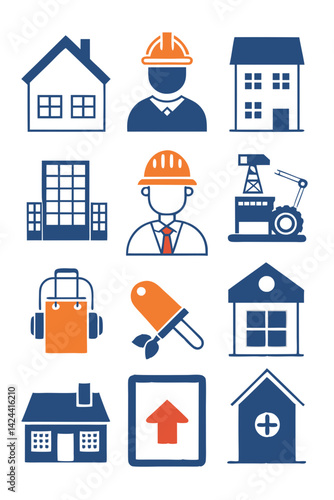 Real Estate and Construction Services Icons Set Illustration