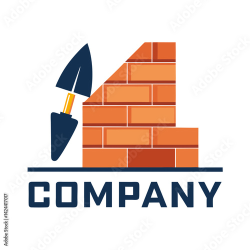Bricklaying company logo design with trowel illustration