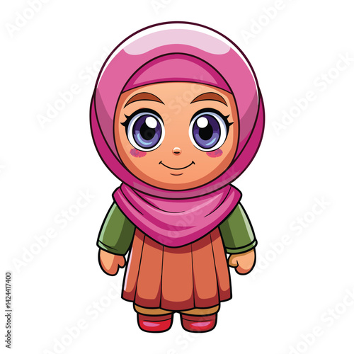Cute cartoon girl wearing a hijab