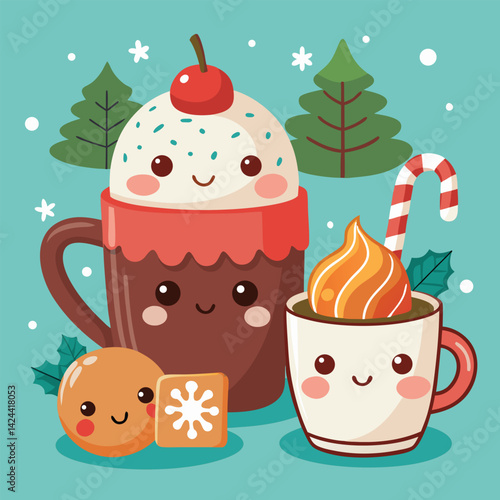 Cute Cartoon Christmas Drinks and Treats Illustration