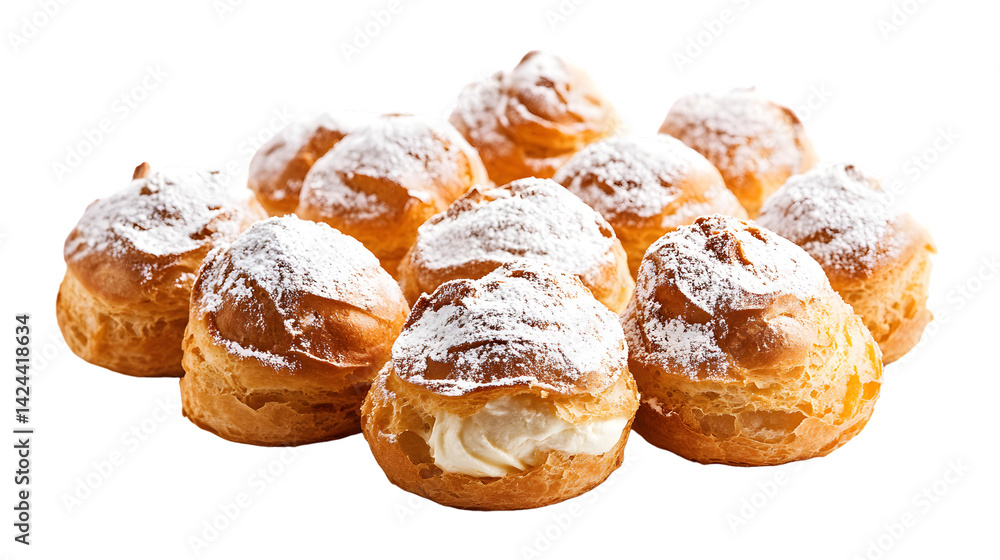A batch of fluffy cream puffy isolated on white background A batch of fluffy cream puffy isolated on white background