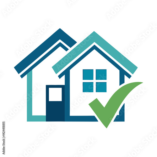 Checked Home Concept Logo, Real Estate Approval Icon