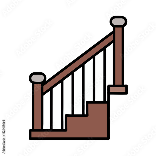 Illustration of wooden staircase with handrail on black background