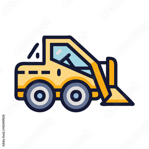 Illustration of a yellow skid steer loader on black