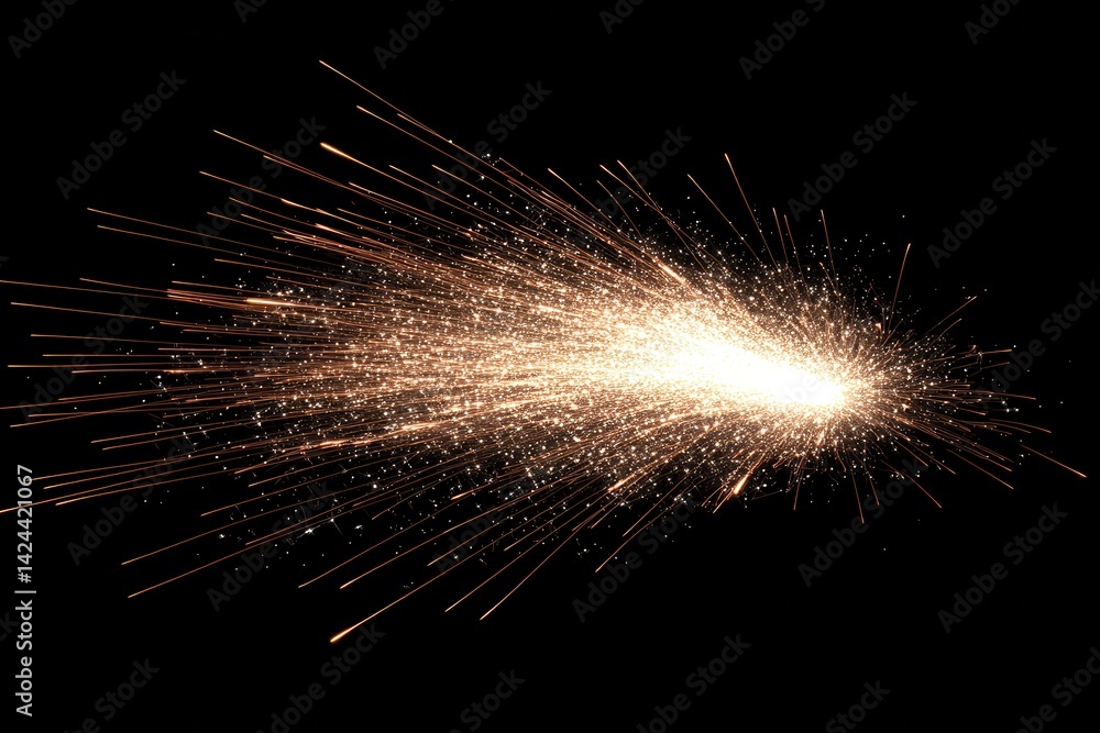 Welding sparks streaking across dark background