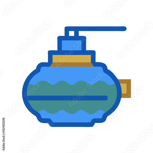 Blue and Gold Illustrated Perfume Bottle Isolated Icon