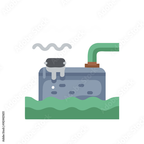 Septic Tank Illustration with Pipe, Waves, and Grass