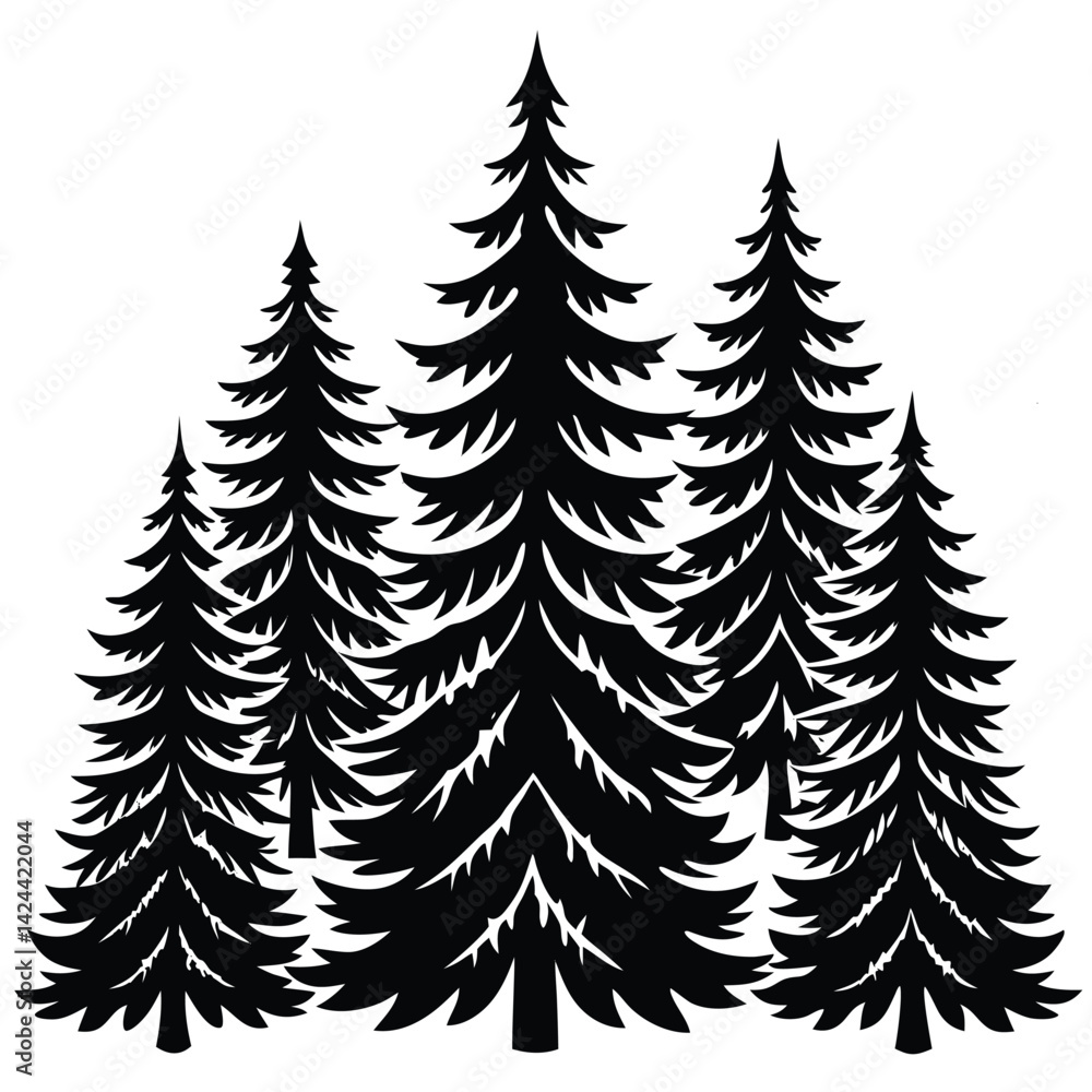 Obraz premium Silhouette of Three Evergreen Trees in a Forest