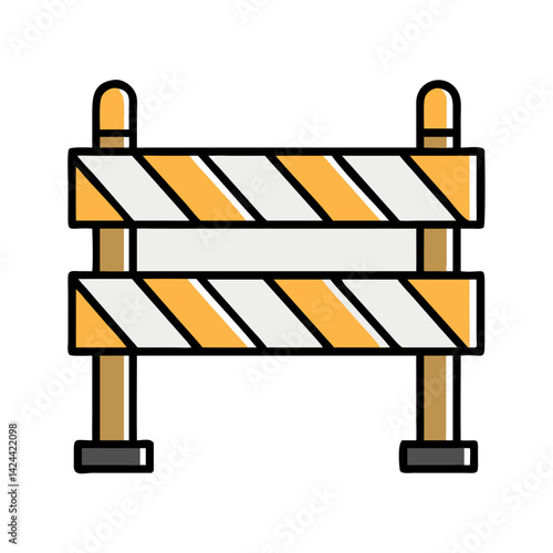 Road construction safety barrier with stripes and black background